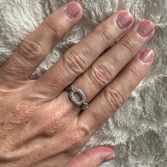 New Silver and Diamond CZ Chain Link Hollow Adjustable Ring - Picture 4 of 7